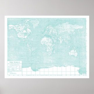 Teal World Vintage Karta Poster