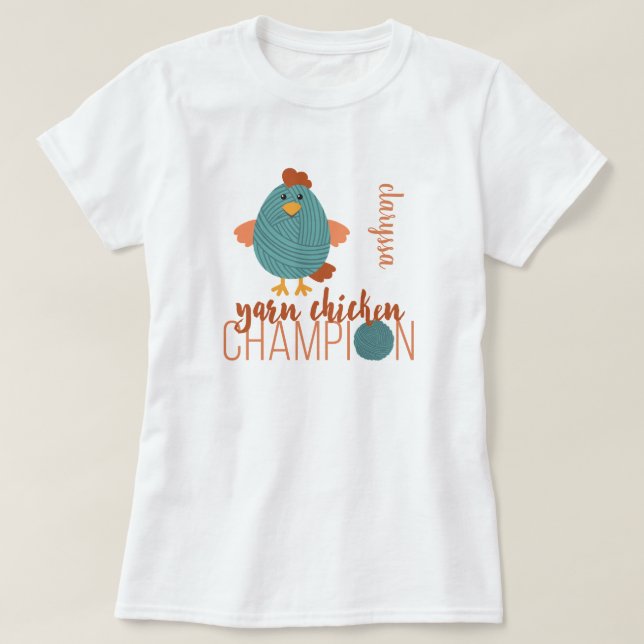 Teal Yarn Chicken Champion T Shirt (Design framsida)