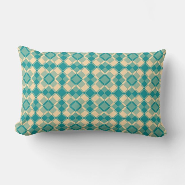 Teal Yellow Checker Argyle Pattern Lumbarkudde (Framsida)