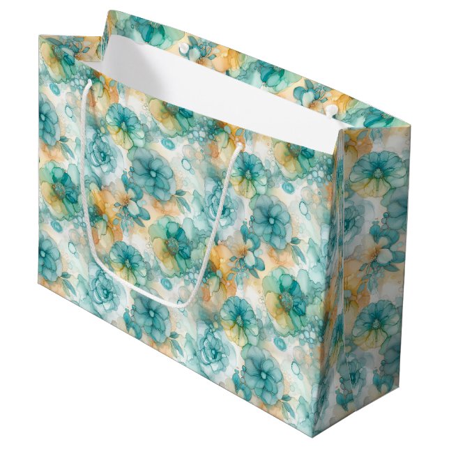 Teal Yellow Floral Alcohol Ink Style Pattern (Framsidan Vinklad)