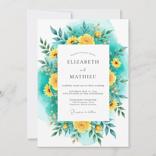 Teal Yellow Luminous Summer Wedding Inbjudningar (Framsida)