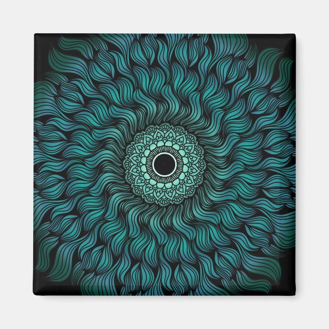 Teal Zentangle/Mandala Square Magnet (Framsidan)