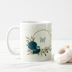 tealblå beige blommig kaffemugg