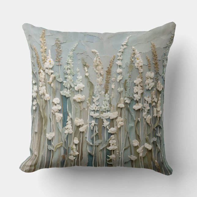 Tealblå Beige Vit Vildblomma Kudde (Framsida)