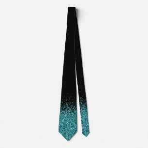 Tealblå bleknande vattenfall-ombré med glittereffe slips