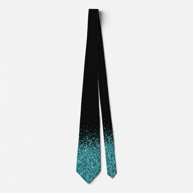 Tealblå bleknande vattenfall-ombré med glittereffe slips (Framsida)