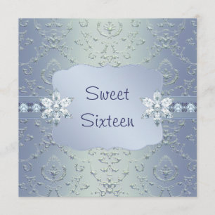 Tealblå Damask-glans Sweet Sixteen-inbjudan Inbjudningar