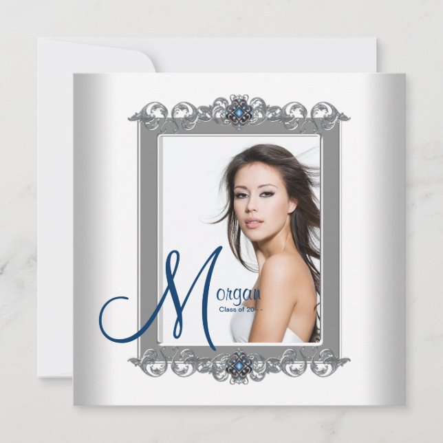 Tealblå examensannonser med foto inbjudningar (Framsida)