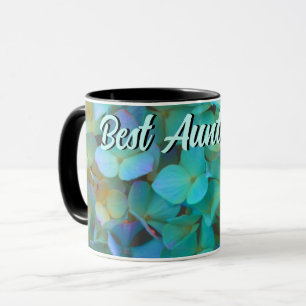 Tealblå gula rosa hydrangeor blommor bästa faster mugg