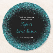 Tealblå klänning falskt glitter Sweet 16 födelseda