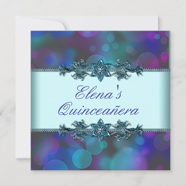 Tealblå lila bubblor Quinceanera Inbjudningar (Framsida)