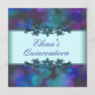 Tealblå lila bubblor Quinceanera Inbjudningar
