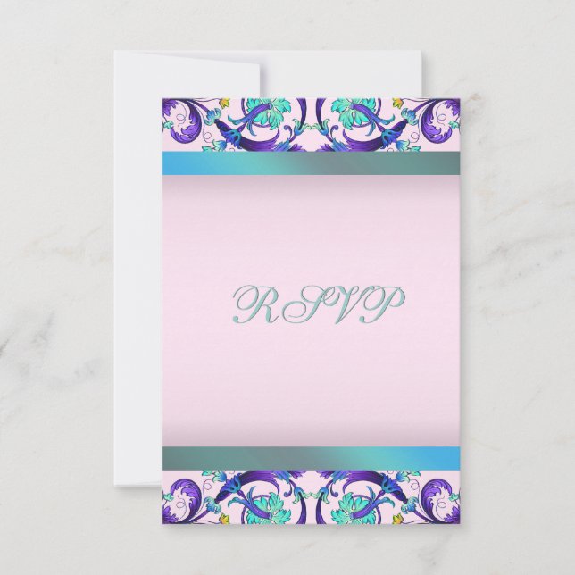 Tealblå lila rosa RSVP-mall OSA Kort (Framsida)