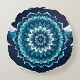 Tealblå Mandala Blomma Rund Kudd Boho Kudde
