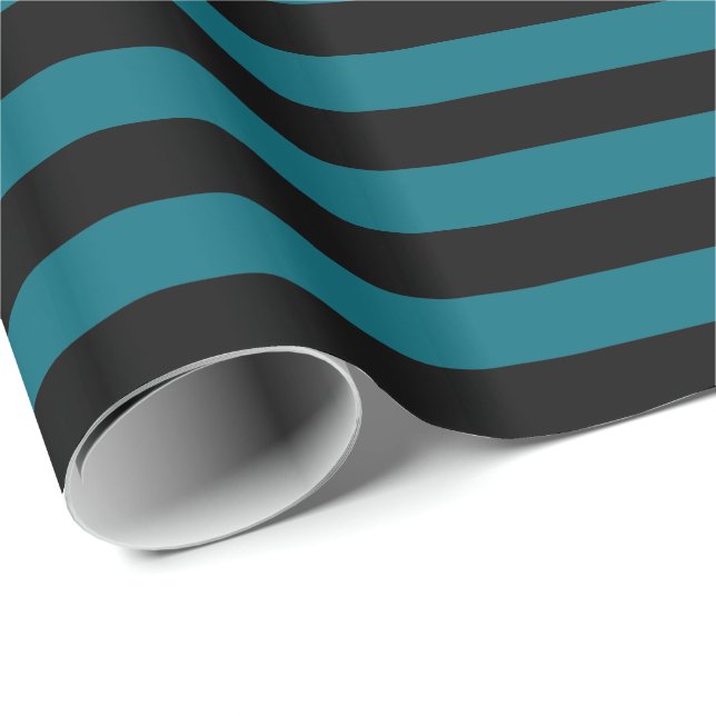Tealblå och svart horisontell randig presentpapper (Rullad Hörn)
