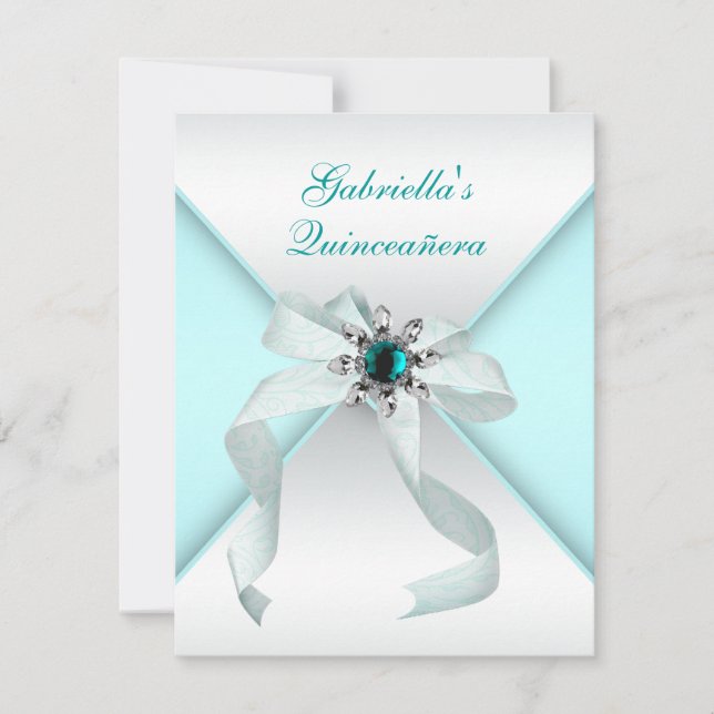 Tealblå Quinceanera Inbjudningar (Framsida)