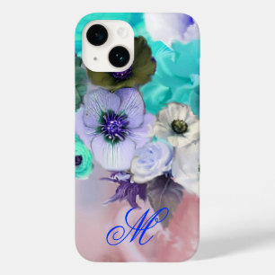 TEALBLÅ ROSOR OCH VITA ANEMONEBLOMMOR MONOGRAM