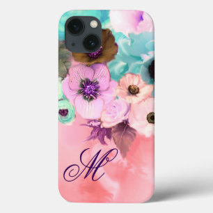 TEALBLÅ ROSOR, RÖDA ANEMONEBLOMMOR MONOGRAM