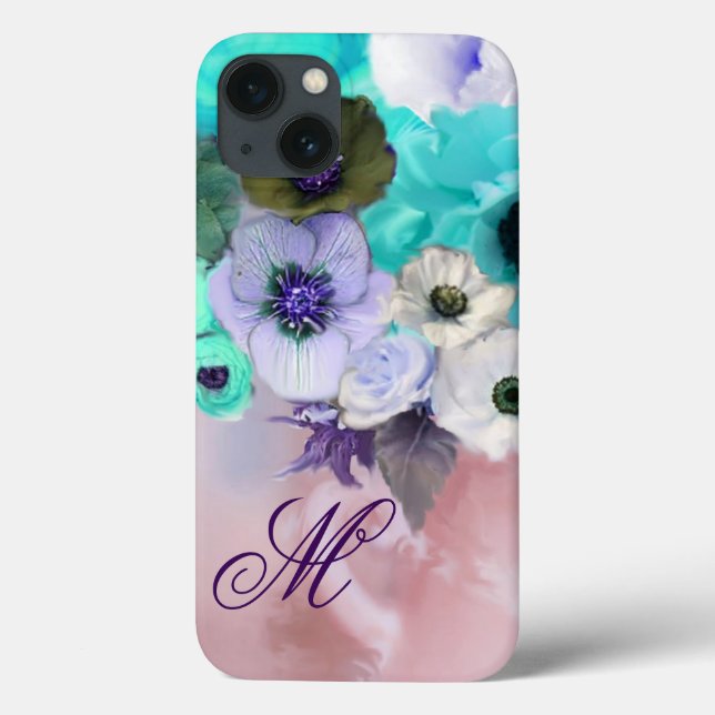 TEALBLÅ ROSOR, VITA ANEMONEBLOMMOR MONOGRAM (Baksida)