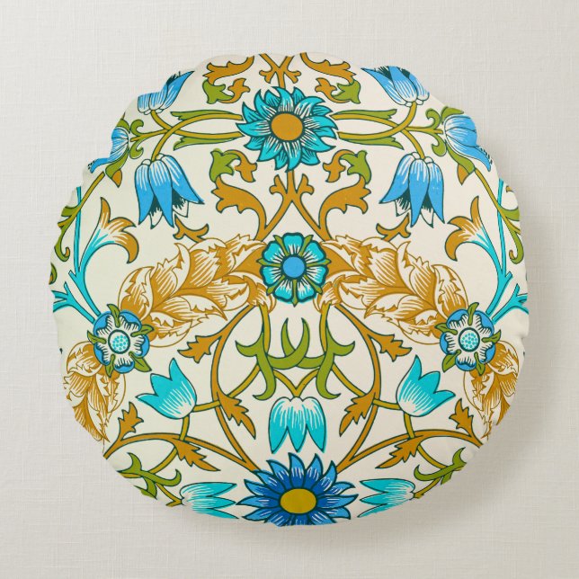 Tealblå & Senap William Morris Vine Arts  Rund Kudde (Framsidan)