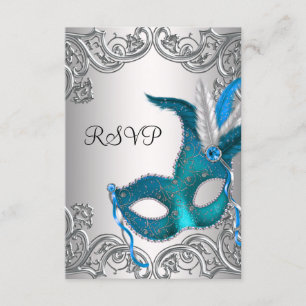 Tealblå silvermaskerad Maskeradfest RSVP OSA Kort