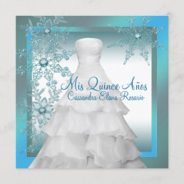 Tealblå snöflingor Vinterundret Quinceanera Inbjudningar