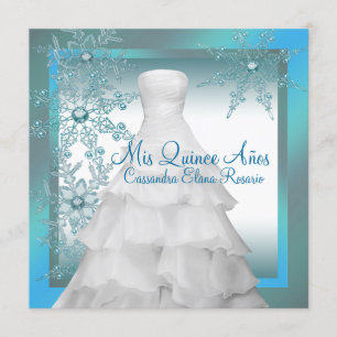 Tealblå snöflingor Vinterundret Quinceanera Inbjudningar