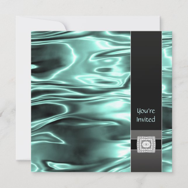 Tealblå Svart Satin Teal Partsmall Inbjudningar (Framsida)