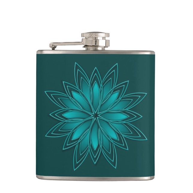 Tealblad Mandala Design på mörk cyan Fickplunta (Framsidan)