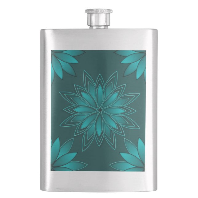 Tealblad Mandala-design på mörk cyan Fickplunta (Framsidan)