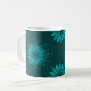 Tealblad Mandala Design på mörk cyan Kaffemugg