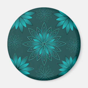 Tealblad Mandala-design på mörk cyan Magnet