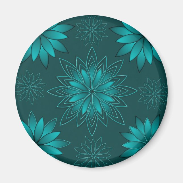 Tealblad Mandala-design på mörk cyan Magnet (Framsidan)