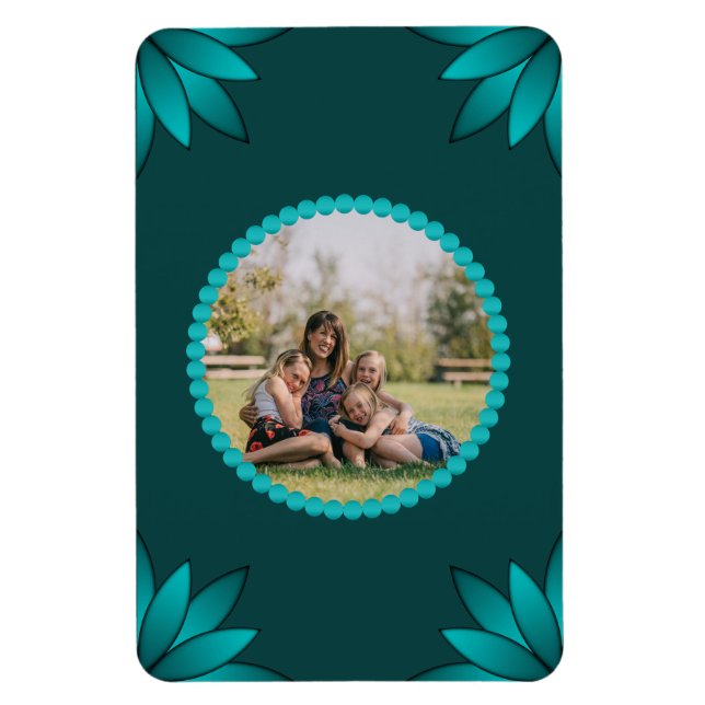 Tealblad Mandala Design på mörk cyan Magnet (Vertikal)