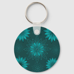 Tealblad Mandala Design på mörk cyan Nyckelring
