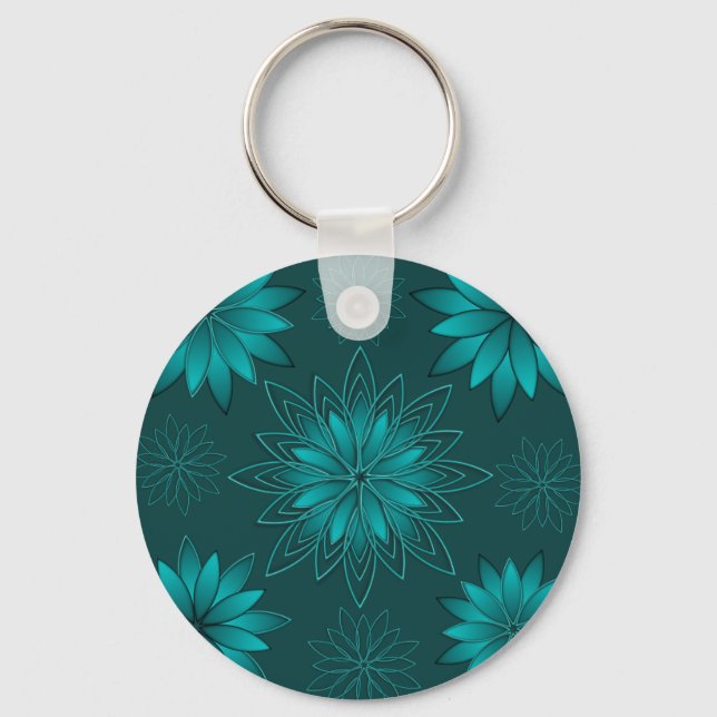 Tealblad Mandala Design på mörk cyan Nyckelring (Baksida)