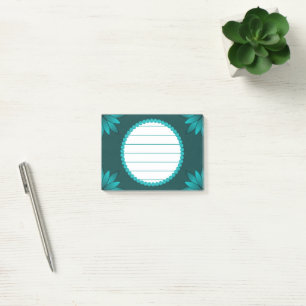 Tealblad Mandala-design på mörk cyan Post-it Block