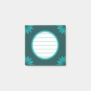 Tealblad Mandala Design på mörk cyan Post-it Block