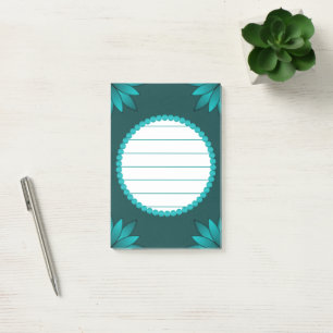 Tealblad Mandala Design på mörk cyan Post-it Block