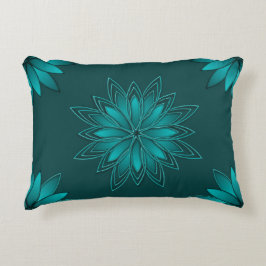 Tealblad Mandala-design på mörk cyan Prydnadskudde