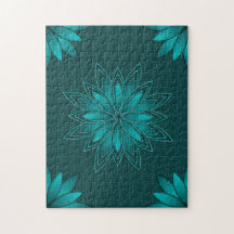 Tealblad Mandala-design på mörk cyan