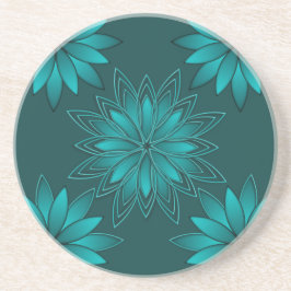 Tealblad Mandala-design på mörk cyan Underlägg