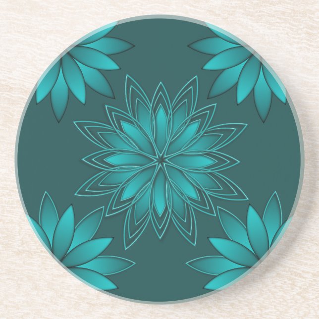 Tealblad Mandala-design på mörk cyan Underlägg (Framsidan)