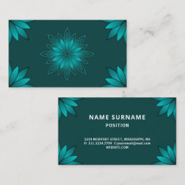 Tealblad Mandala Design på mörk cyan Visitkort