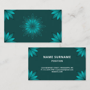 Tealblad Mandala Design på mörk cyan Visitkort