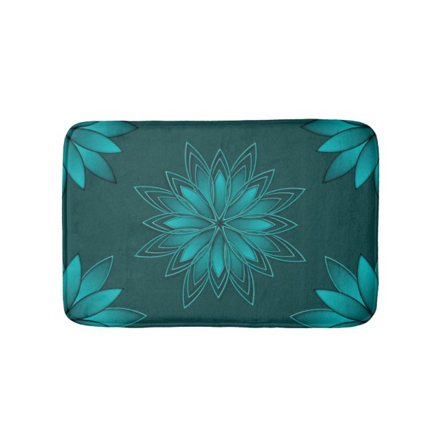 Tealblad Mandala-design på mörkt cyan Badrumsmatta (Framsidan)