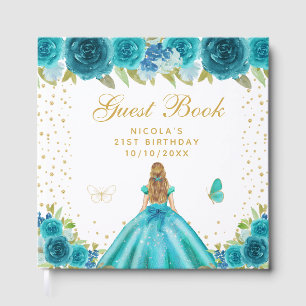 Tealblommig blond prinsessa födelsedagsfest gästböcker