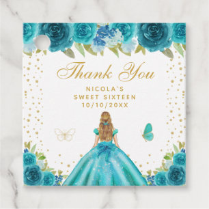 Tealblommig blond prinsessa Sweet Sixteen Gåvor Etiketter