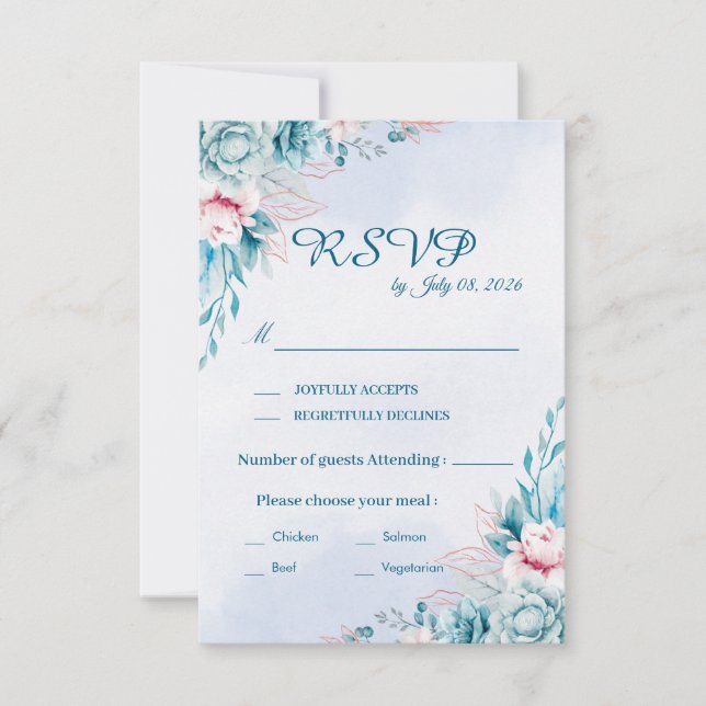 Tealblommig bröllops-RSVP-svarskort OSA Kort (Framsida)