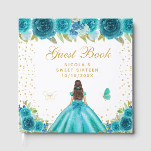 Tealblommig brunett hår prinsessa Sweet Sixteen Gästböcker